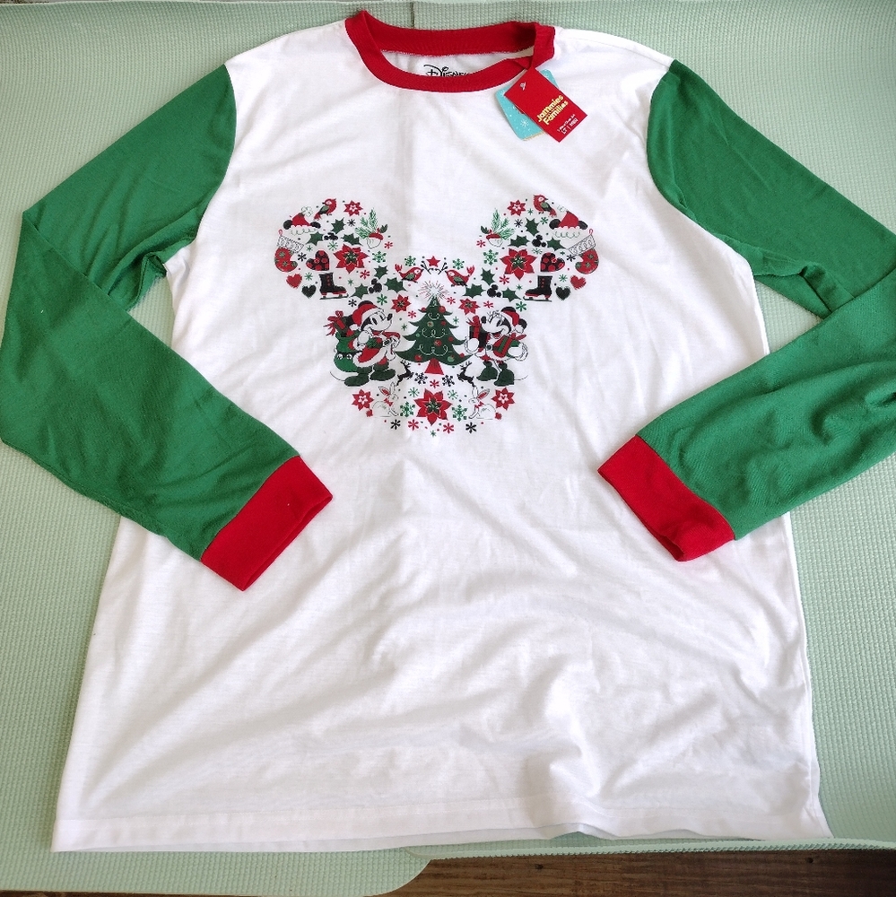 Disney Christmas Mens Pajama Shirt Long Sleeve Mickey Mouse Size LT